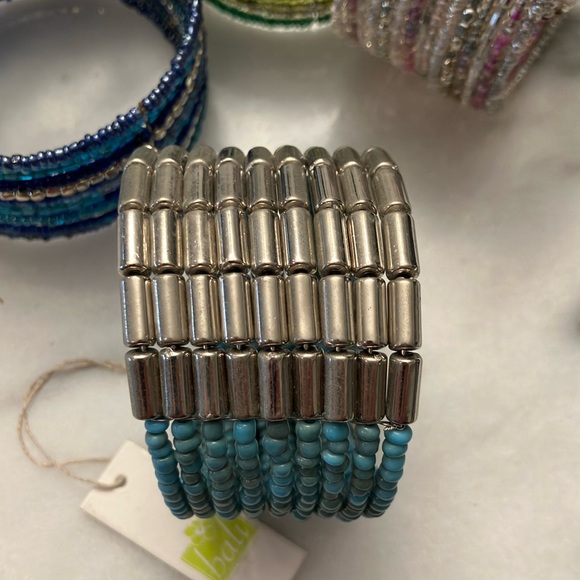 NWOT Elegant Glass Seed Beaded Bracelet LOT - Blue, Green, Silver, Pink (5) - Picture 5 of 8